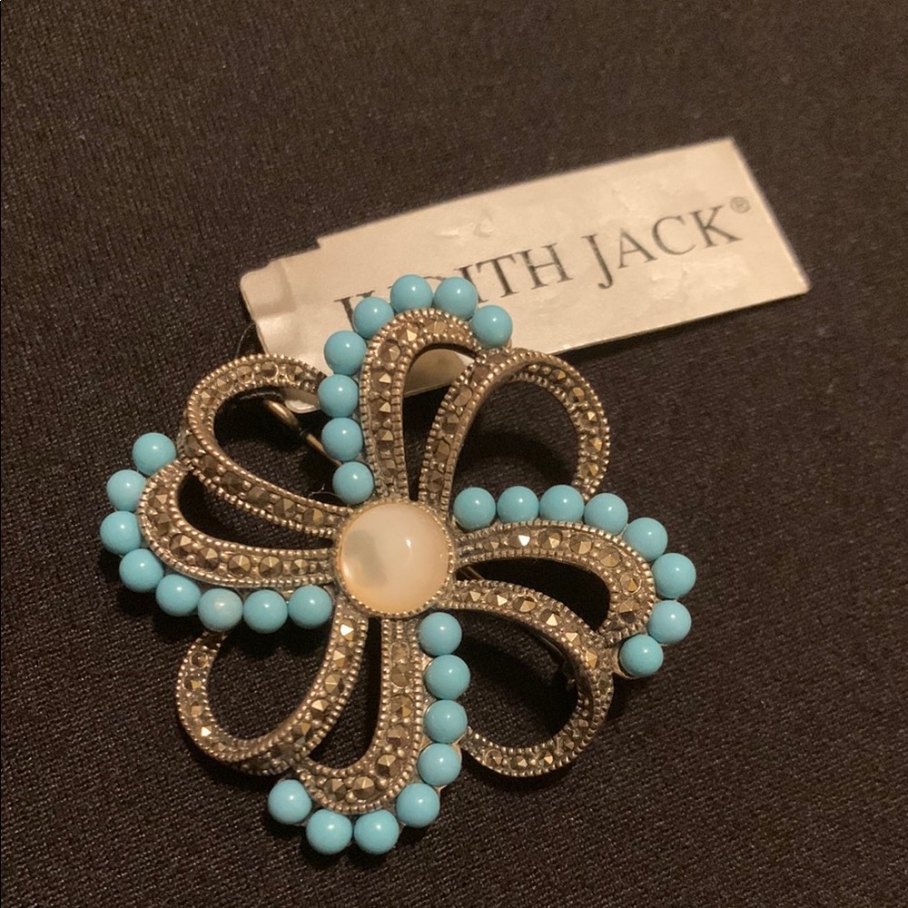 NWT Judith Jack Vintage 925 Sterling Silver Swirl Blue Brooch